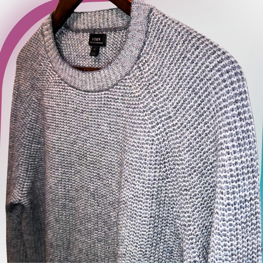 J. CREW Men's Waffle Crewneck Cashemere Sweater in Charcoal - M - Picture 9 of 13
